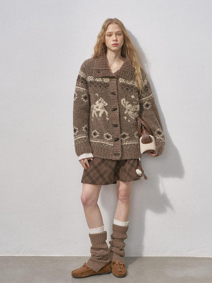 DIDDI MODA Bird And Pony Motif Loop Yarn Toggle Button Women&