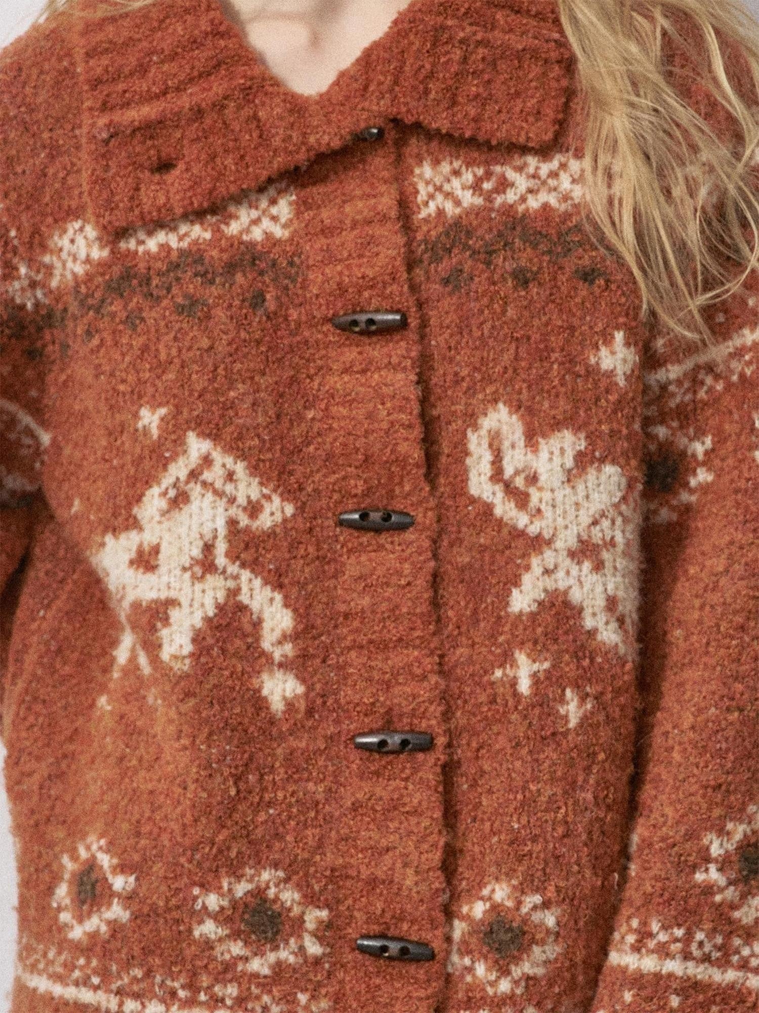 DIDDI MODA Bird And Pony Motif Loop Yarn Toggle Button Women&