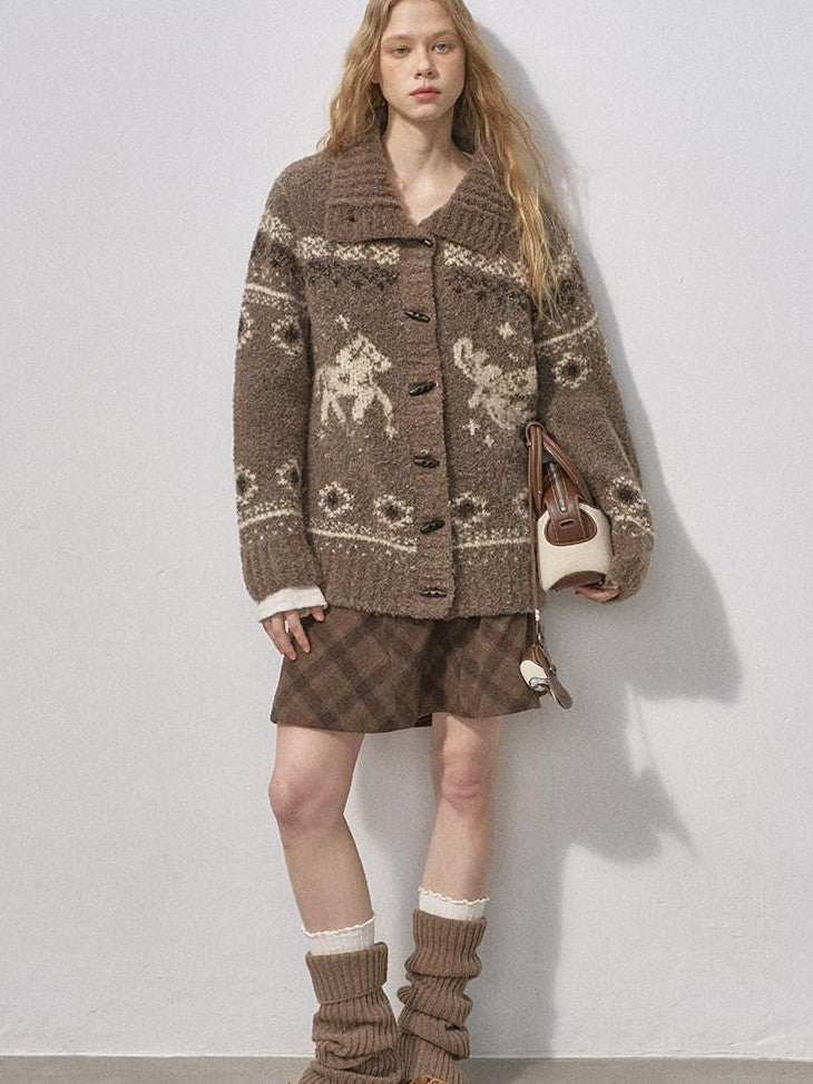 DIDDI MODA Bird And Pony Motif Loop Yarn Toggle Button Women&
