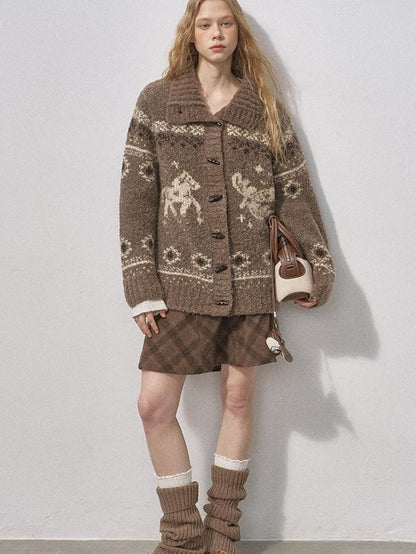 DIDDI MODA Bird And Pony Motif Loop Yarn Toggle Button Women&