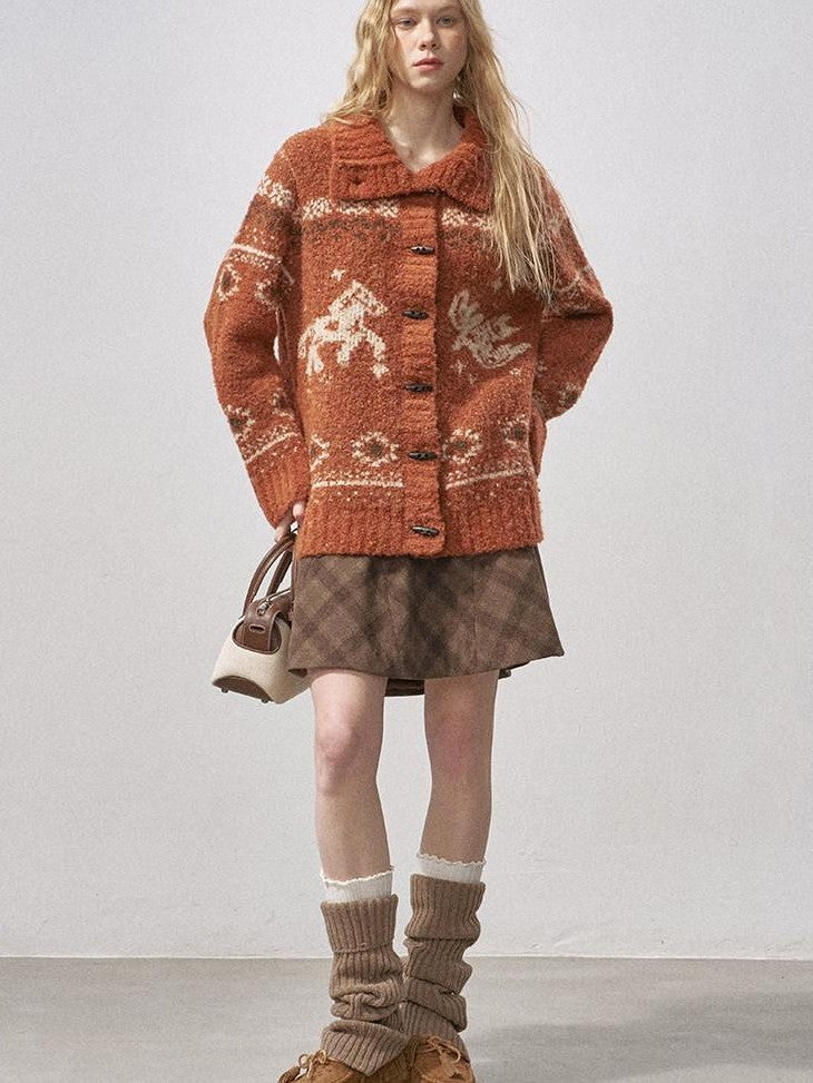 DIDDI MODA Bird And Pony Motif Loop Yarn Toggle Button Women&