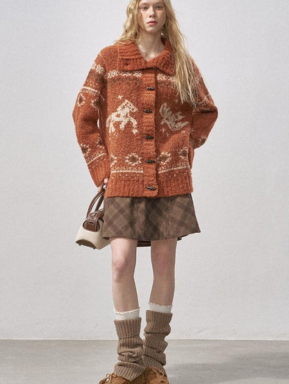 DIDDI MODA Bird And Pony Motif Loop Yarn Toggle Button Women&