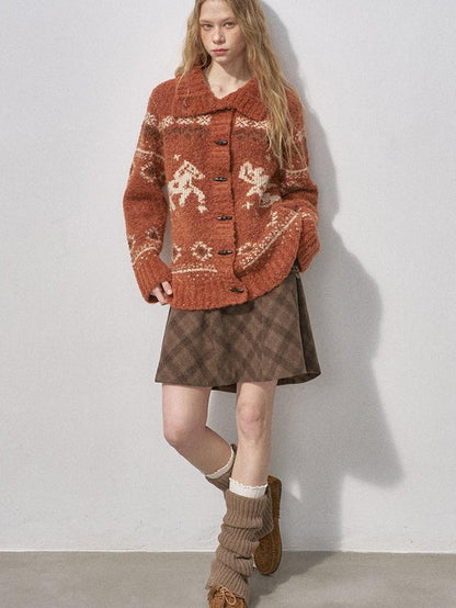 DIDDI MODA Bird And Pony Motif Loop Yarn Toggle Button Women&