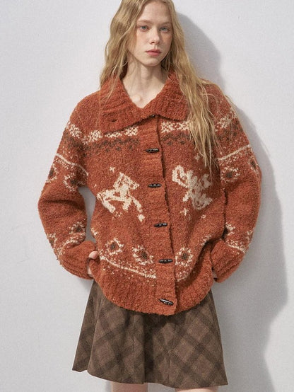 DIDDI MODA Bird And Pony Motif Loop Yarn Toggle Button Women&
