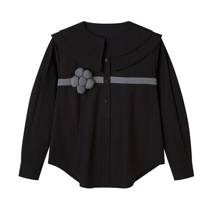 DIDDI_MODA_Black_3d_Floral_Double_Layer_Collar_Long_Sleeve_Women&