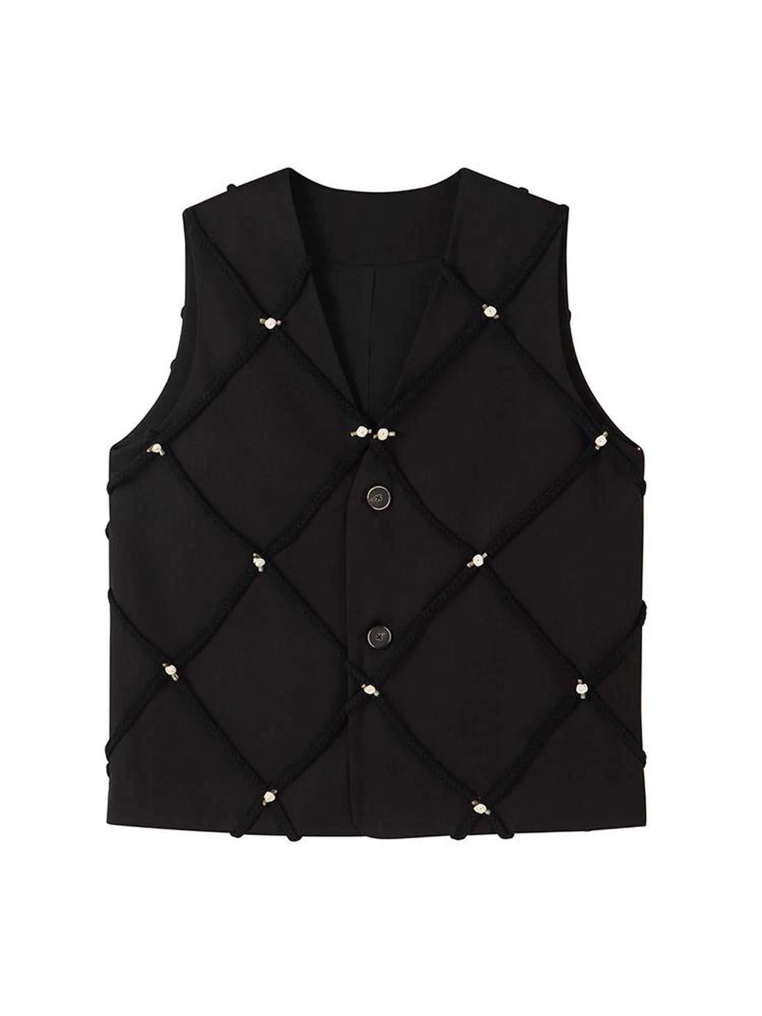 DIDDI MODA Black Braided Floral Notched Collar Single Breasted Slim Women&
