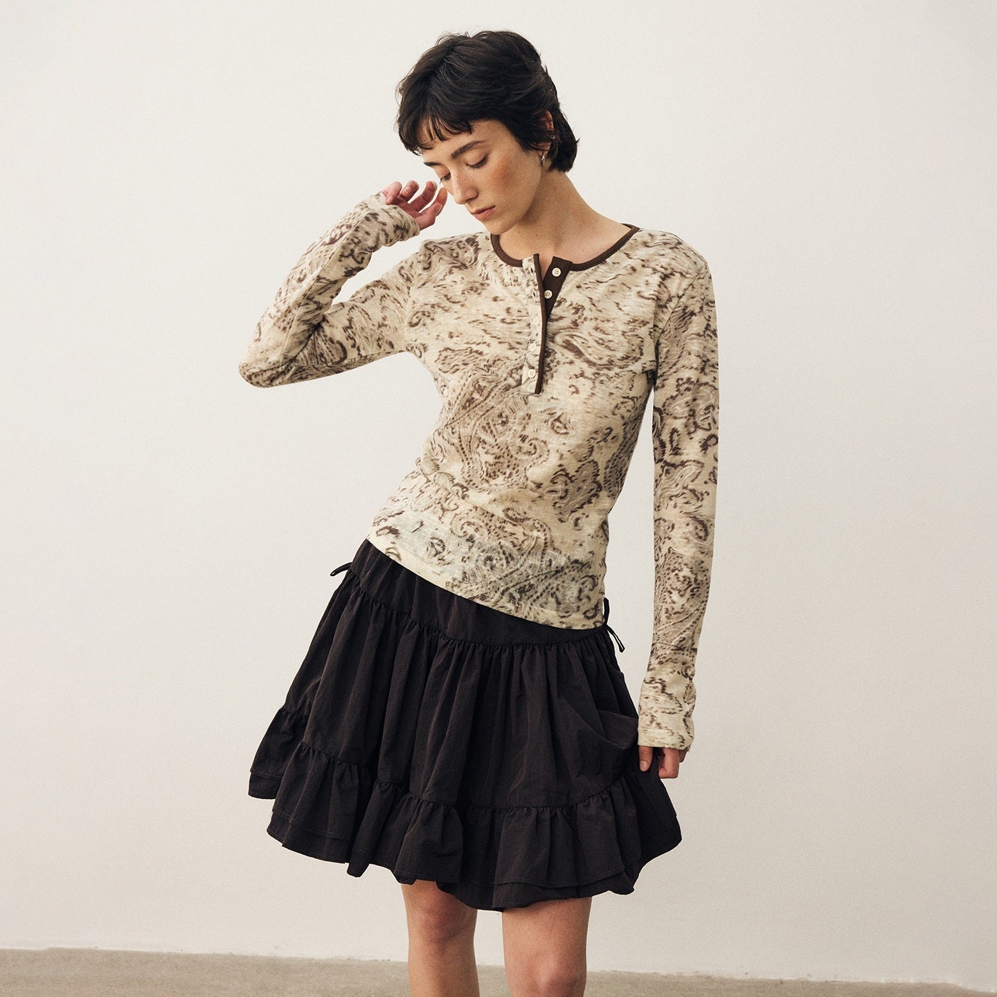 DIDDI_MODA_Black_Brown_Drapey_Multilayer_A_Line_Flared_Women&