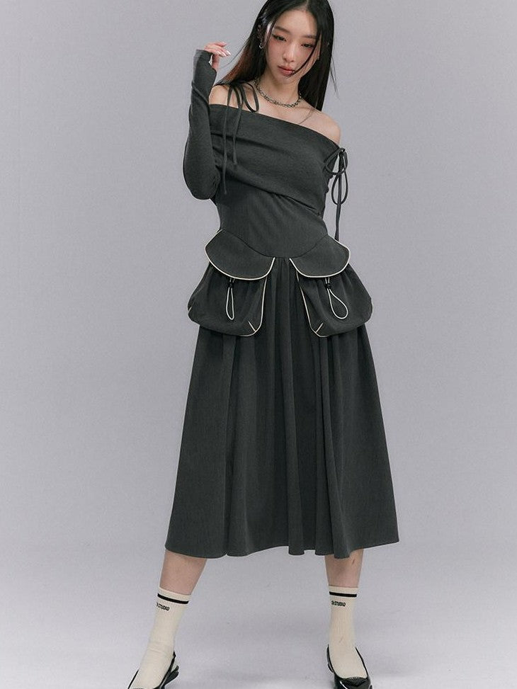 DIDDI MODA Black One Shoulder Tie Knit Fitted Women&