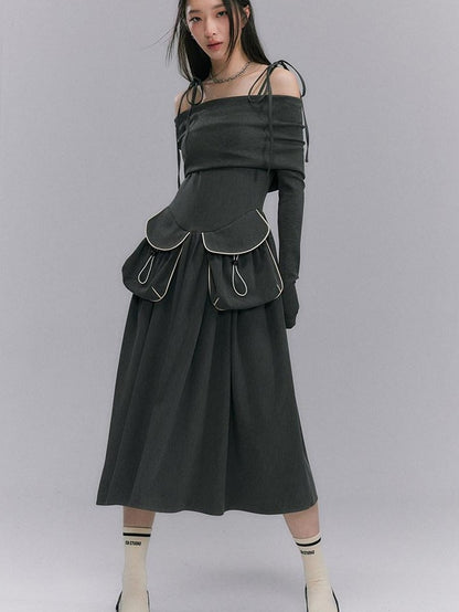 DIDDI MODA Black One Shoulder Tie Knit Fitted Women&