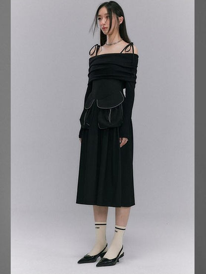 DIDDI MODA Black One Shoulder Tie Knit Fitted Women&