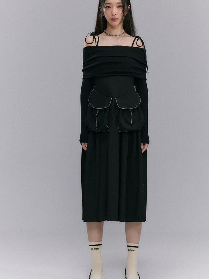 DIDDI MODA Black One Shoulder Tie Knit Fitted Women&