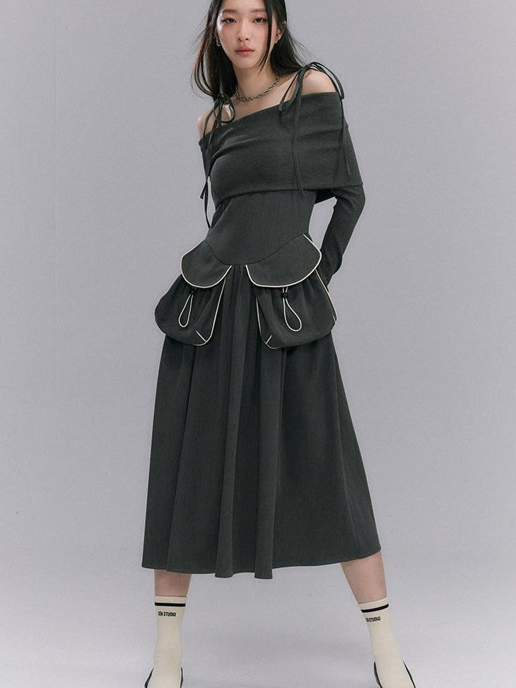 DIDDI MODA Black One Shoulder Tie Knit Fitted Women&