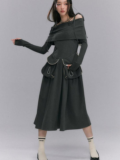 DIDDI MODA Black One Shoulder Tie Knit Fitted Women&