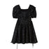 DIDDI_MODA_Black_Puff_Sleeve_Jacquard_Square_Neck_A_Line_Women&