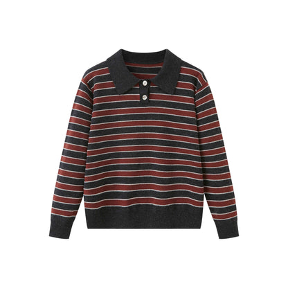 DIDDI_MODA_Black_Red_Striped_Polo_Collar_Knit_Fit_Women&