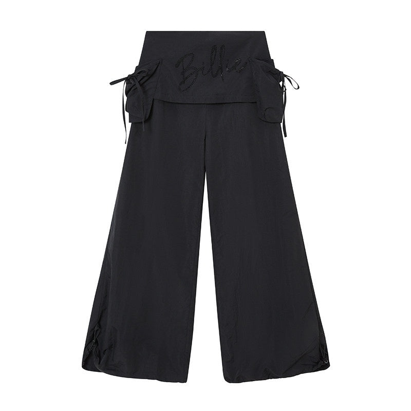 DIDDI_MODA_Black_Rhinestone_Cargo_Pockets_Faux_Two_Piece_Low_Waist_Women&