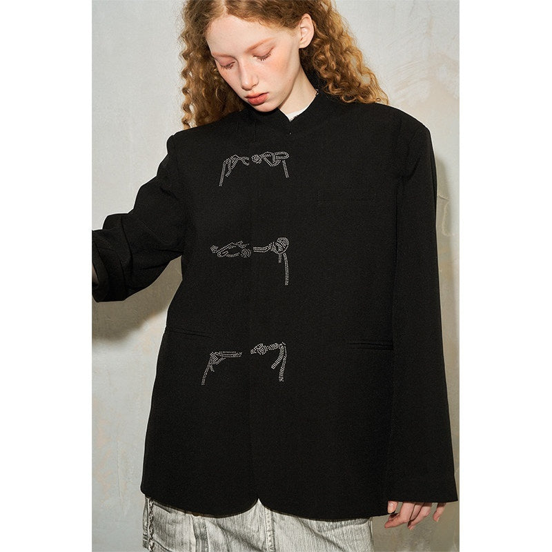DIDDI_MODA_Black_Rhinestone_Frog_Button_Stand_Collar_Women&