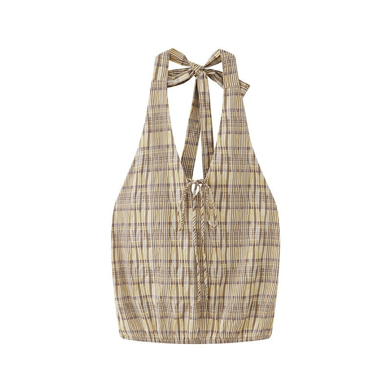 DIDDI_MODA_Black_White_Check_Lace_Up_Deep_V_Backless_Structured_Women&