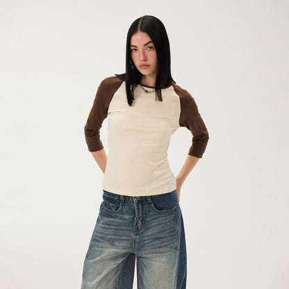 DIDDI_MODA_Black_White_Colorblock_Raglan_Crew_Neck_Waist_Cinched_Women&