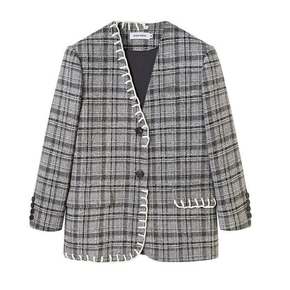 DIDDI_MODA_Black_White_Plaid_Minimalist_Bow_Women&