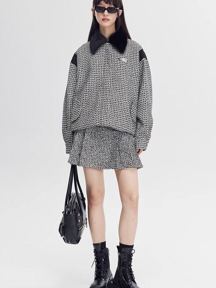 DIDDI MODA Black White Plaid Minimalist Bow Women&