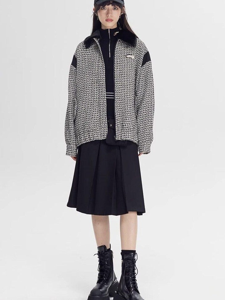 DIDDI MODA Black White Plaid Minimalist Bow Women&