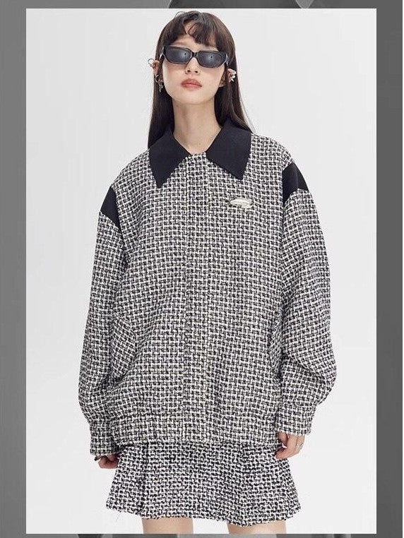 DIDDI MODA Black White Plaid Minimalist Bow Women&