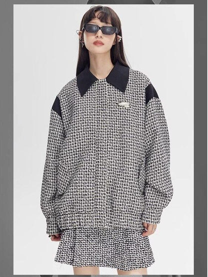 DIDDI MODA Black White Plaid Minimalist Bow Women&