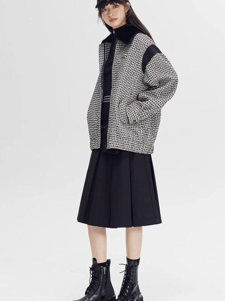 DIDDI MODA Black White Plaid Minimalist Bow Women&