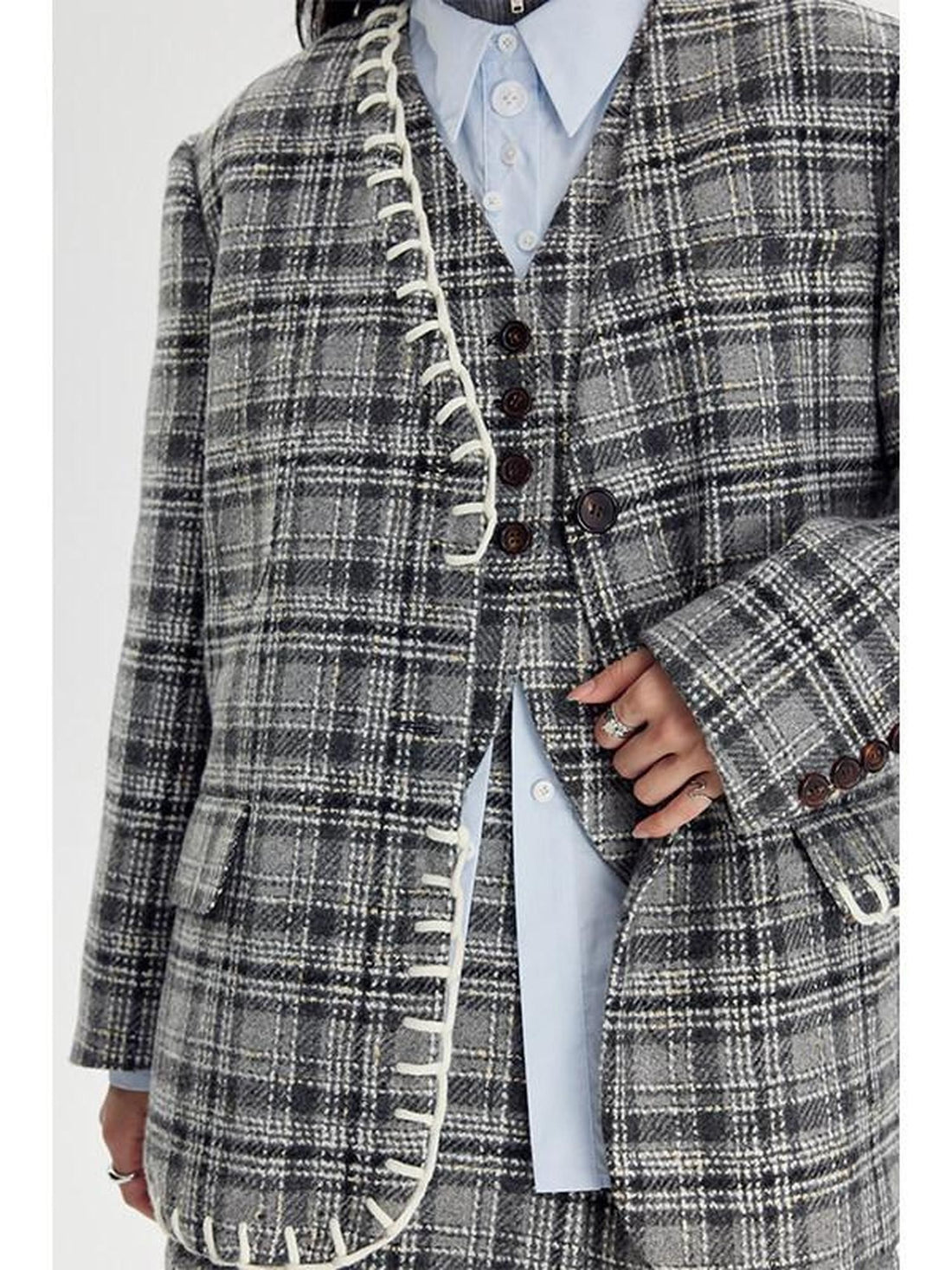 DIDDI MODA Black White Plaid Minimalist Bow Women&