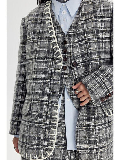 DIDDI MODA Black White Plaid Minimalist Bow Women&