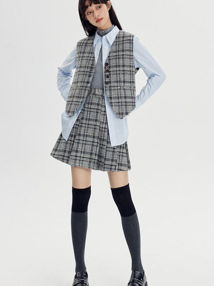 DIDDI MODA Black White Plaid Minimalist Bow Women&