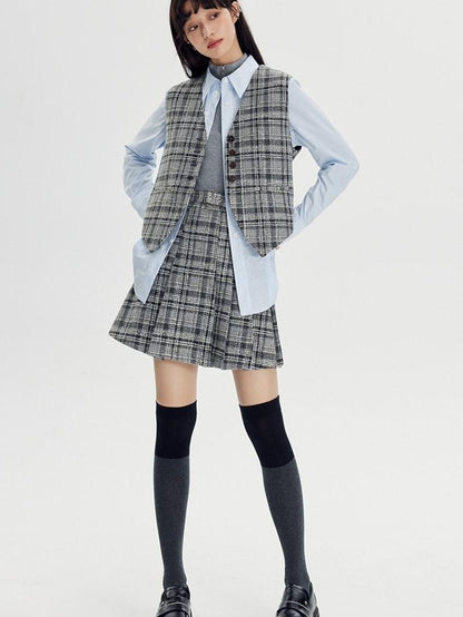 DIDDI MODA Black White Plaid Minimalist Bow Women&