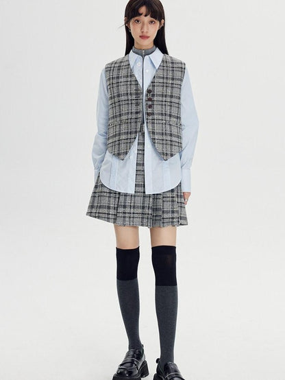 DIDDI MODA Black White Plaid Minimalist Bow Women&