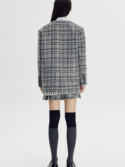 DIDDI MODA Black White Plaid Minimalist Bow Women&