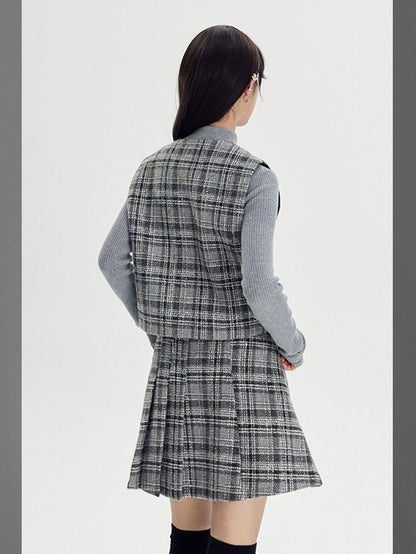 DIDDI MODA Black White Plaid Minimalist Bow Women&