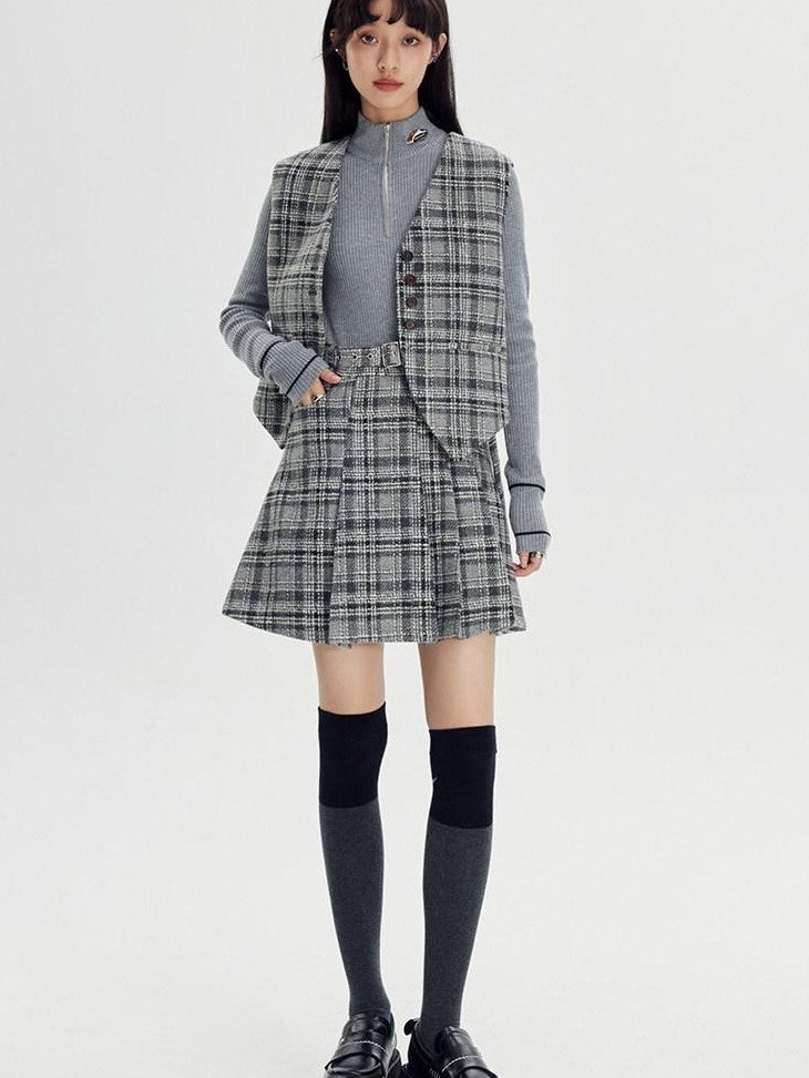 DIDDI MODA Black White Plaid Minimalist Bow Women&