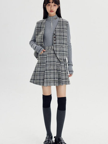 DIDDI MODA Black White Plaid Minimalist Bow Women&