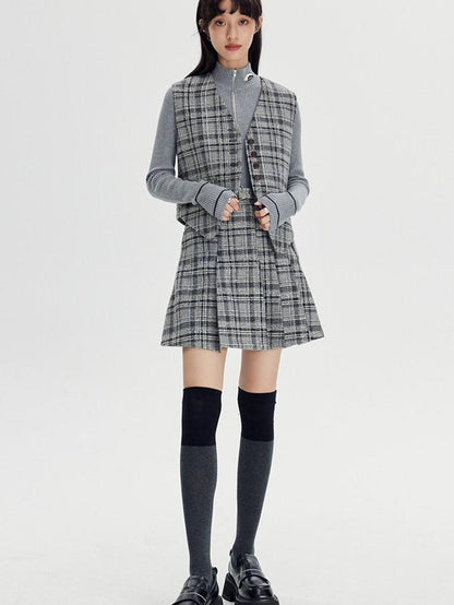 DIDDI MODA Black White Plaid Minimalist Bow Women&