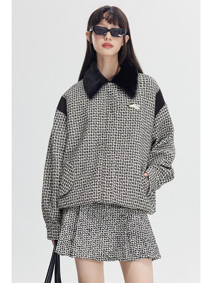 DIDDI MODA Black White Plaid Minimalist Bow Women&