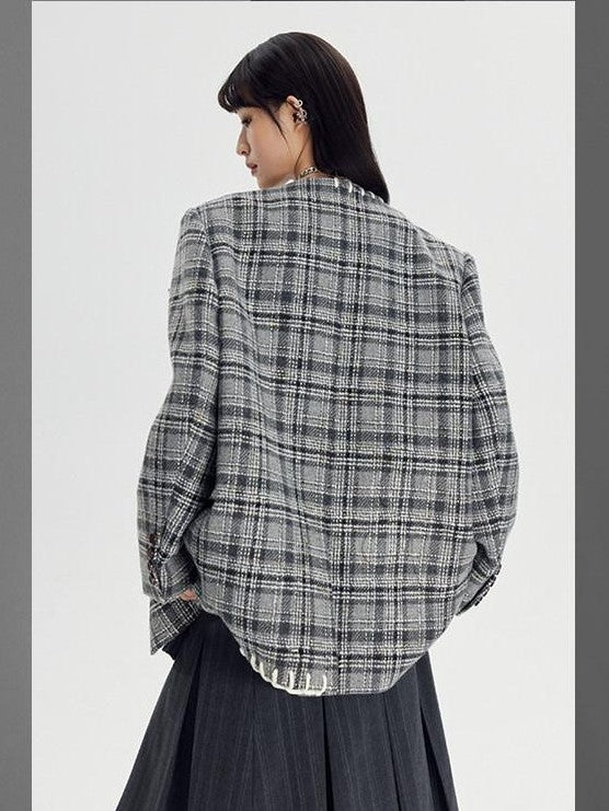 DIDDI MODA Black White Plaid Minimalist Bow Women&
