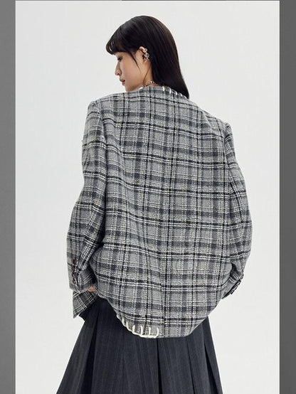 DIDDI MODA Black White Plaid Minimalist Bow Women&