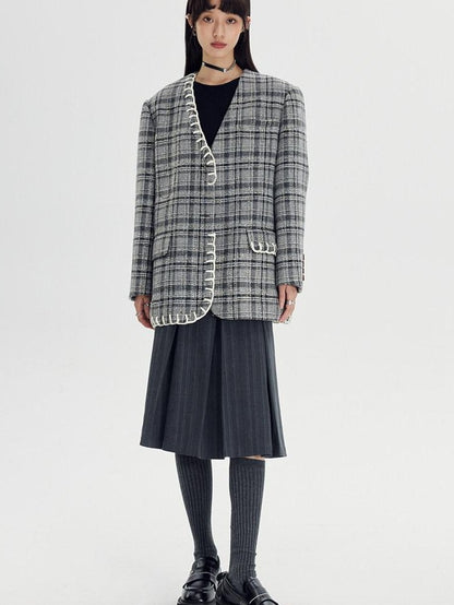 DIDDI MODA Black White Plaid Minimalist Bow Women&