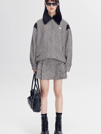 DIDDI MODA Black White Plaid Minimalist Bow Women&