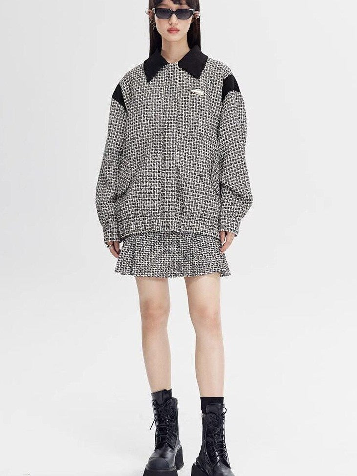 DIDDI MODA Black White Plaid Minimalist Bow Women&