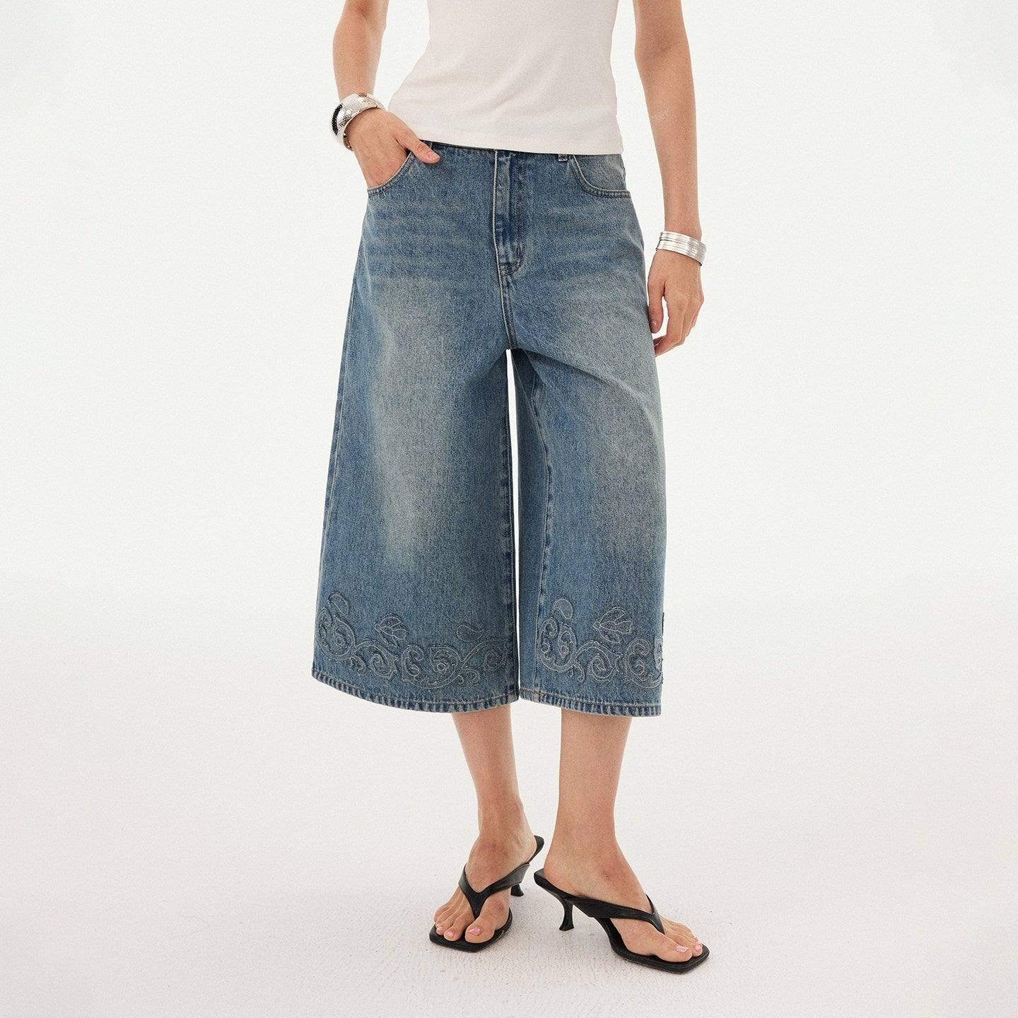 DIDDI_MODA_Blue_Applique_Embroidered_Wide_Leg_A_Line_Women&