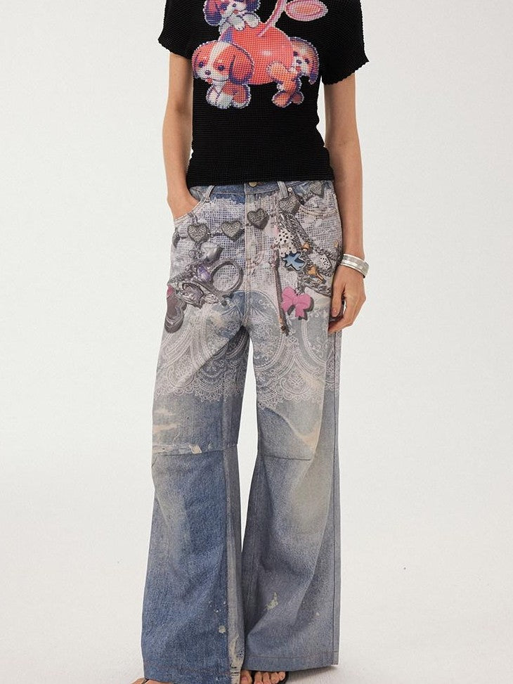 DIDDI MODA Blue Chain Digital Print Bow Pattern Women&