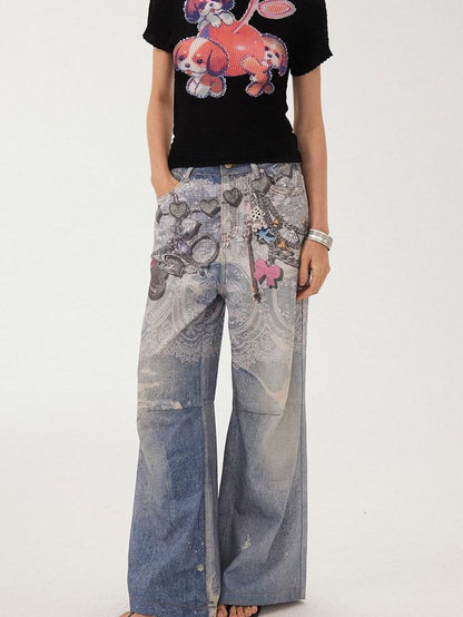 DIDDI MODA Blue Chain Digital Print Bow Pattern Women&