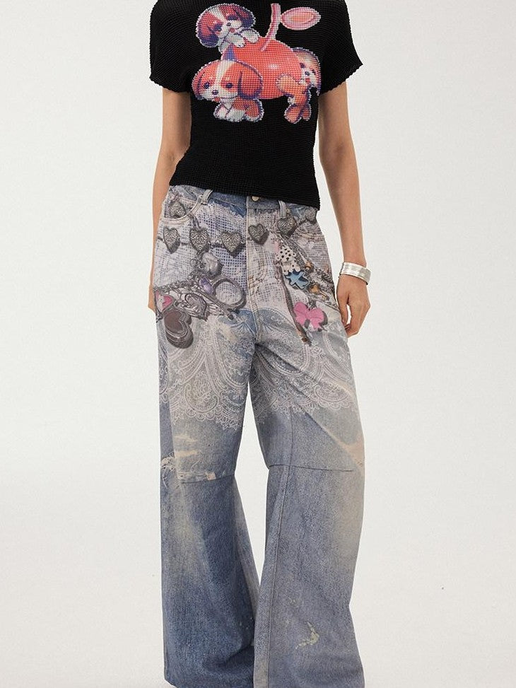 DIDDI MODA Blue Chain Digital Print Bow Pattern Women&