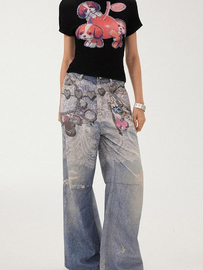 DIDDI MODA Blue Chain Digital Print Bow Pattern Women&
